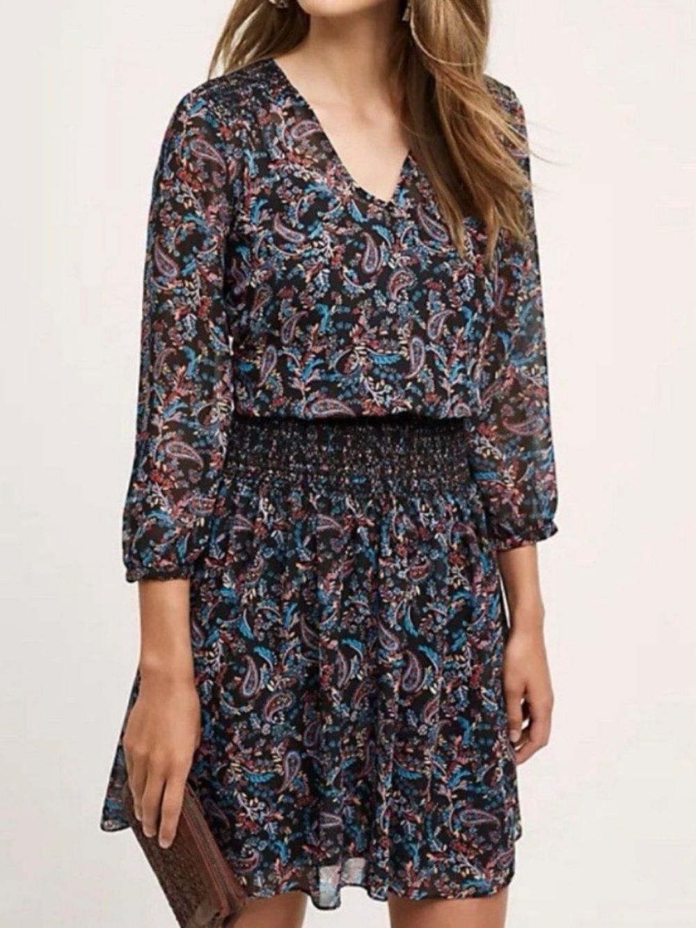 Anthropologie Vanessa Virginia Women’s Paisley Pattern V-neck Dress Size XS